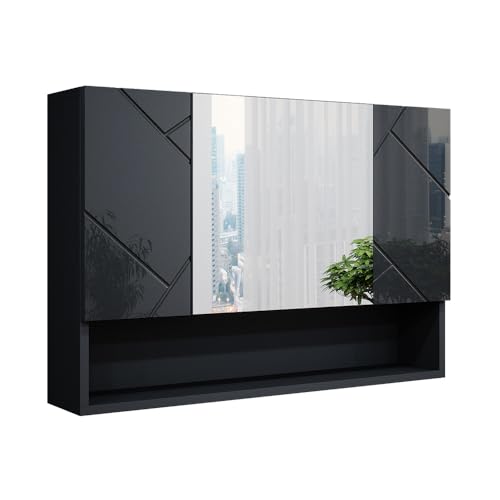 Vicco Badspiegelschrank Anthrazit Hochglanz Irma 80x55x17 cm - Badezimmerschrank mit Spiegel, Viel Stauraum für Badutensilien