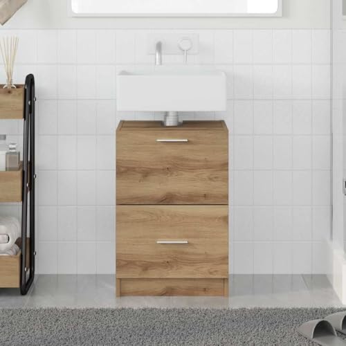 Mhdvray Badezimmerschrank klein Artisan-Eiche 40 x 37 x 59 cm Holzwerkstoff mit 1 Tür 1 Schublade Robuster Badmöbel Kommode Badregal für Bad Gäste WC