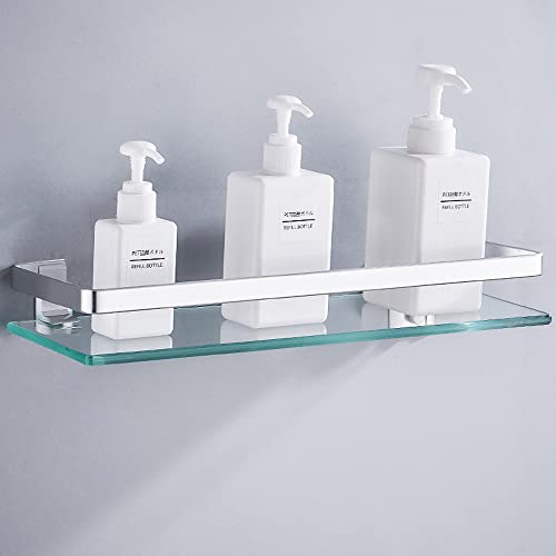 Celbon 25CM Duschregal Glas 8mm Hartglas Duschablage Ablage Dusche aus Aluminium Rostfrei Glasablage Wandregal Badregal Halterung Wandmontage Für Bad und Küche