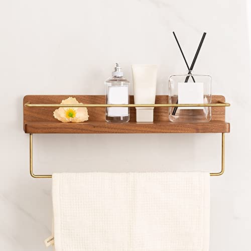 Duschregal aus Holz, ohne Bohren, schwebende Wandregale mit Haken, Handtuch für Badezimmer, Küche, Schlafzimmer, rustikale Aufbewahrungslösung aus Massivholz, 4 Stück