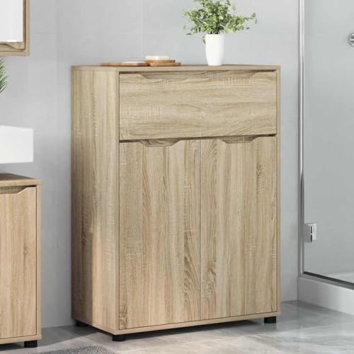 QJBSAVVA Badezimmerschrank Sonoma Eiche 72,5x36,5x100 cm Badmöbel mit 2 Türen 3 Schubladen höhenverstellbare Regale Badregal schmal modern für kleine Bäder und Gäste WC