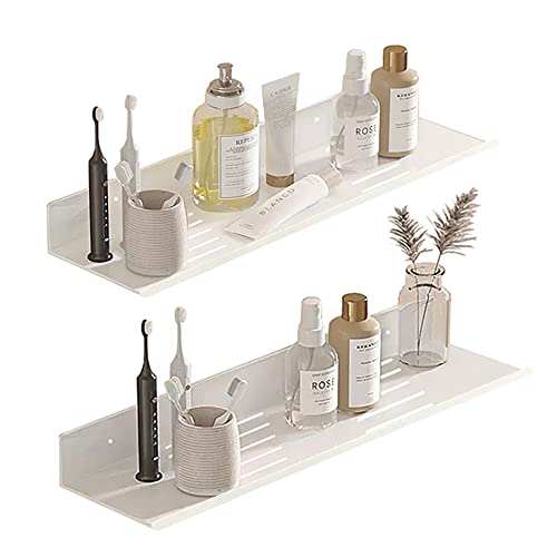 Biutimarden Duschablage Ohne Bohren,2 Stück Selbstklebend Duschkorb Edelstahl Wandmontage Rostfreier Schnelle Entwässerung Duschregal Badezimmer Organizer Regal Badregal(40CM,Weiß)