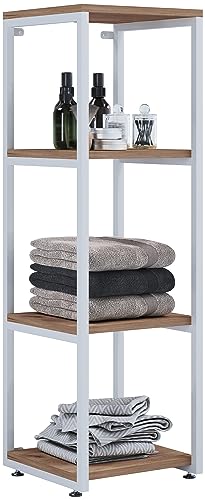 VCM Holz Badezimmerschrank | Badmöbel Metall Industrial Style | Stand Badregal | Maße ca. H. 112 x B. 35 x T. 35 cm - Bitila L Weiß/Honig-Eiche