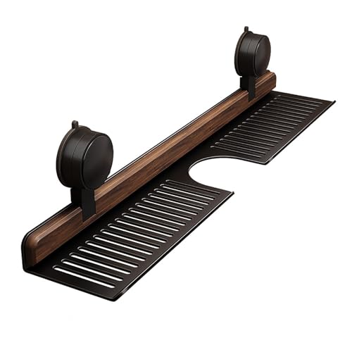 lyxamjrzyp Walnuss Badregal mit Saugnapf, Wandmontiertes Regal Ohne Bohren, Abnehmbarer Organizer für Waschbecken oder Arbeitsplatte(23.6in/60cm )