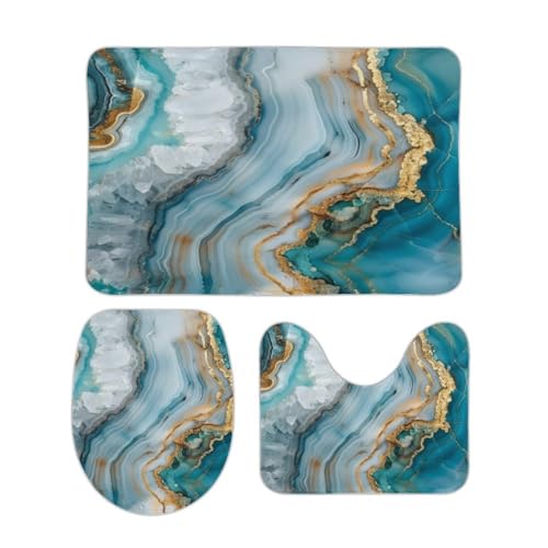 GoldenerMarmor Badteppich 3 Stück Weiche saugfähige Badematten Marmor,Toilettensitzbezug und -vorleger, Badezimmer-Garnitur, U-förmiger Teppich