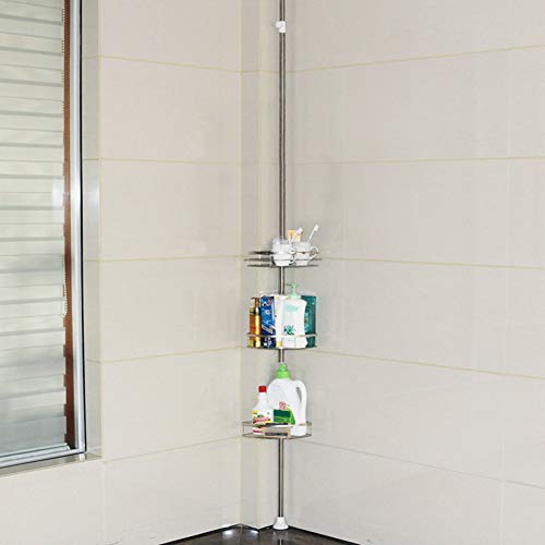 Wefun Teleskop Duschregal,Badregal Ohne Bohren, Höhenverstellbaren mit Körben (3 Tier)